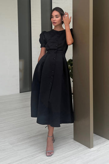 Button Front Midi Dress - POST MERIDIEM