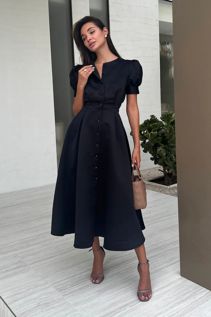 Button Front Midi Dress - POST MERIDIEM