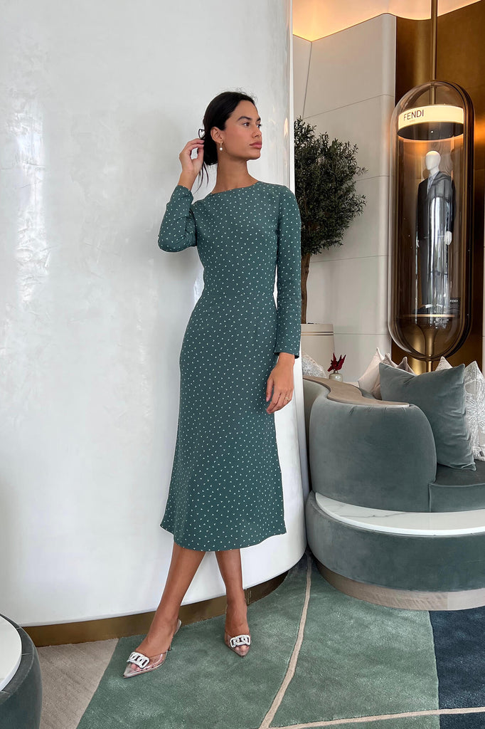 Godet Silhouette Long Sleeve Midi Dress - POST MERIDIEM
