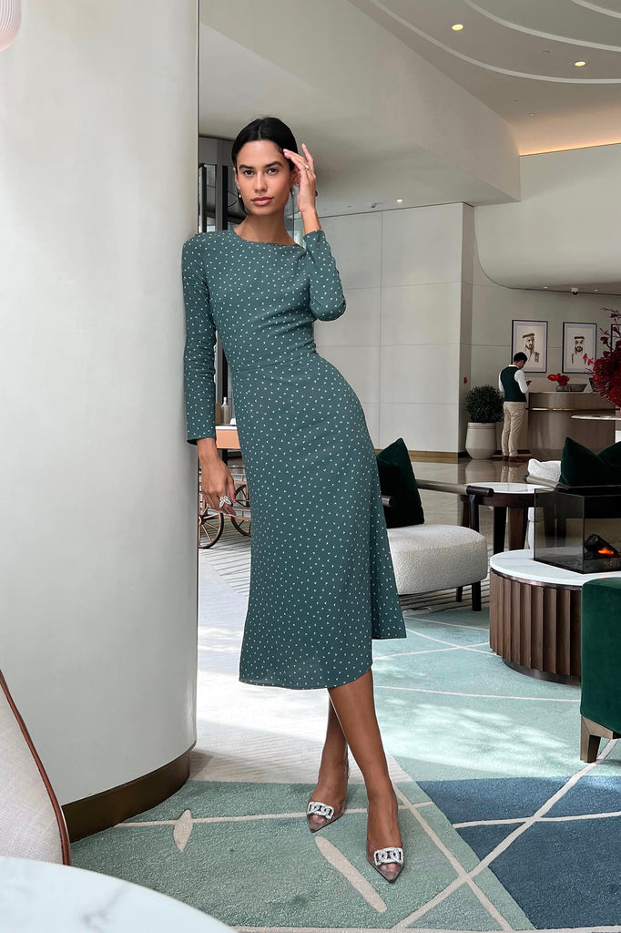 Godet Silhouette Long Sleeve Midi Dress - POST MERIDIEM