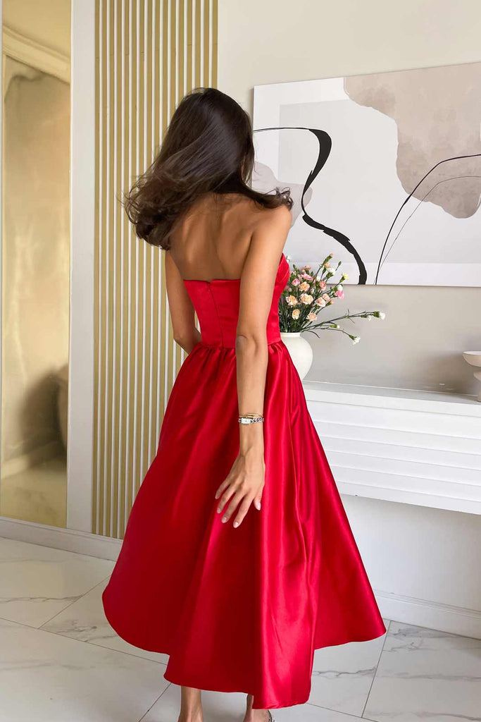 Bustier Pleated Bust Cups Midi Dress - POST MERIDIEM