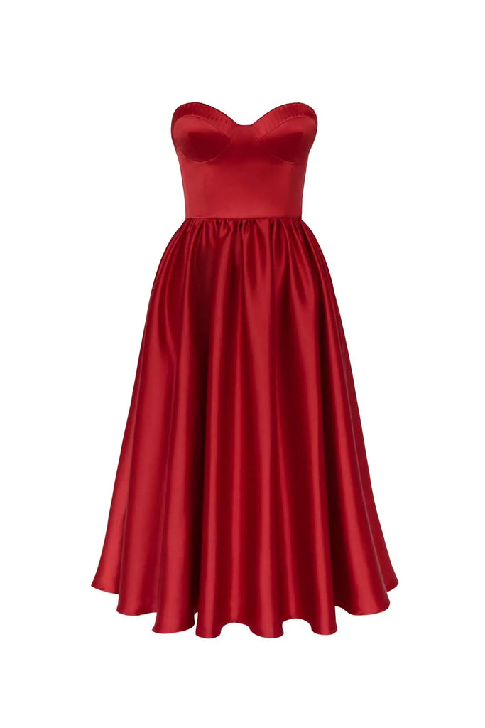 Bustier Pleated Bust Cups Midi Dress - POST MERIDIEM