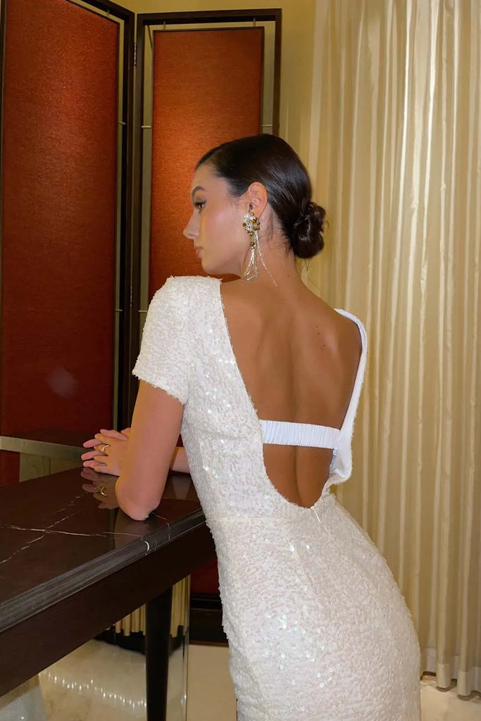 Sequin Open Back Midi Dress - POST MERIDIEM