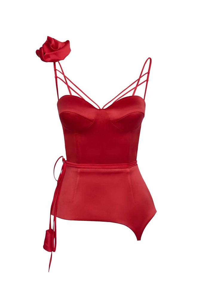 Rose Detail Satin Bustier Top - POST MERIDIEM