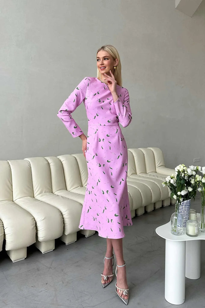 Godet Silhouette Long Sleeve Midi Dress - POST MERIDIEM