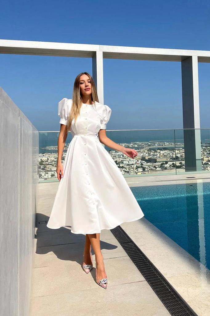 Button Front Midi Dress - POST MERIDIEM