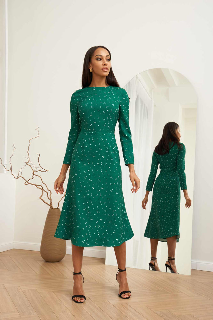 Godet Silhouette Long Sleeve Midi Dress - POST MERIDIEM