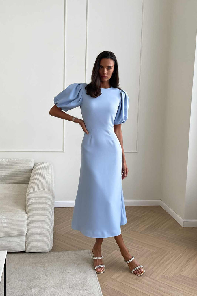 Godet Silhouette Puff Sleeve Midi Dress - POST MERIDIEM