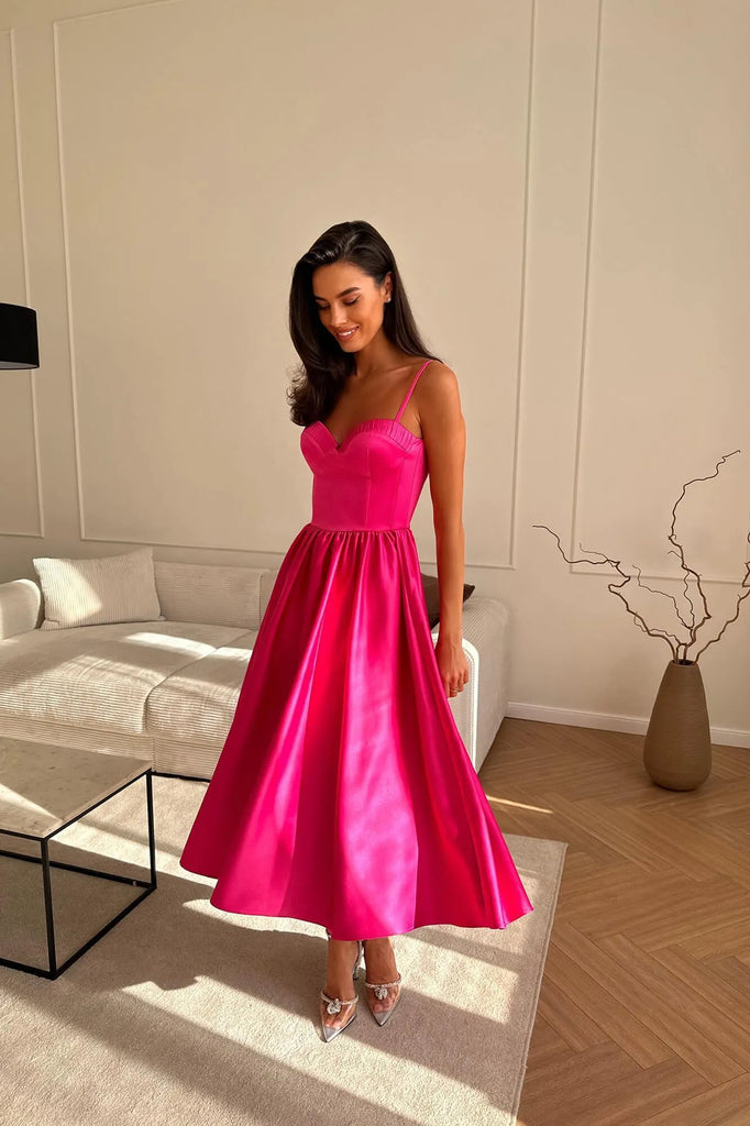 Bustier Pleated Bust Cups Midi Dress - POST MERIDIEM