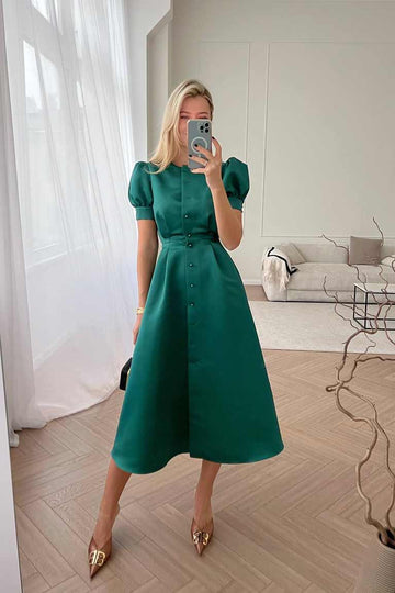 Button Front Midi Dress - POST MERIDIEM