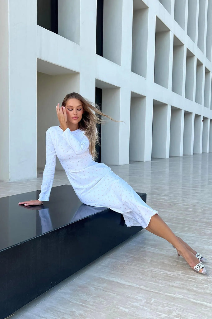 Godet Silhouette Long Sleeve Midi Dress - POST MERIDIEM