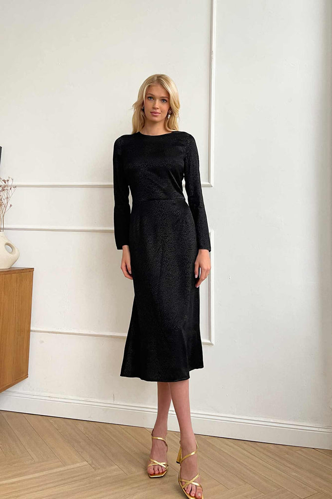 Godet Silhouette Long Sleeve Midi Dress - POST MERIDIEM