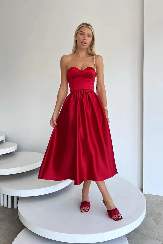 Bustier Pleated Bust Cups Midi Dress - POST MERIDIEM