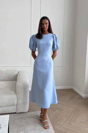 Godet Silhouette Puff Sleeve Midi Dress - POST MERIDIEM