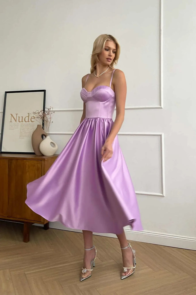 Bustier Pleated Bust Cups Midi Dress - POST MERIDIEM