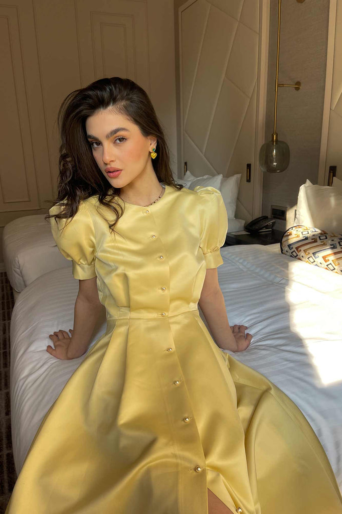 Button Front Midi Dress - POST MERIDIEM