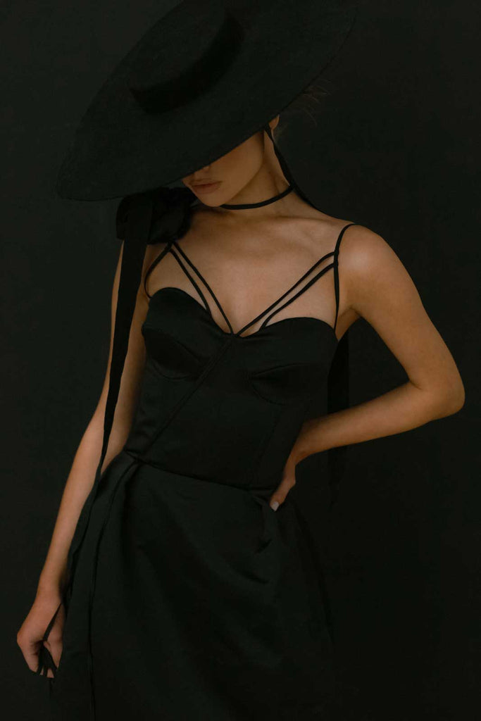 Rose Detail Corset Bell Mini Dress - POST MERIDIEM