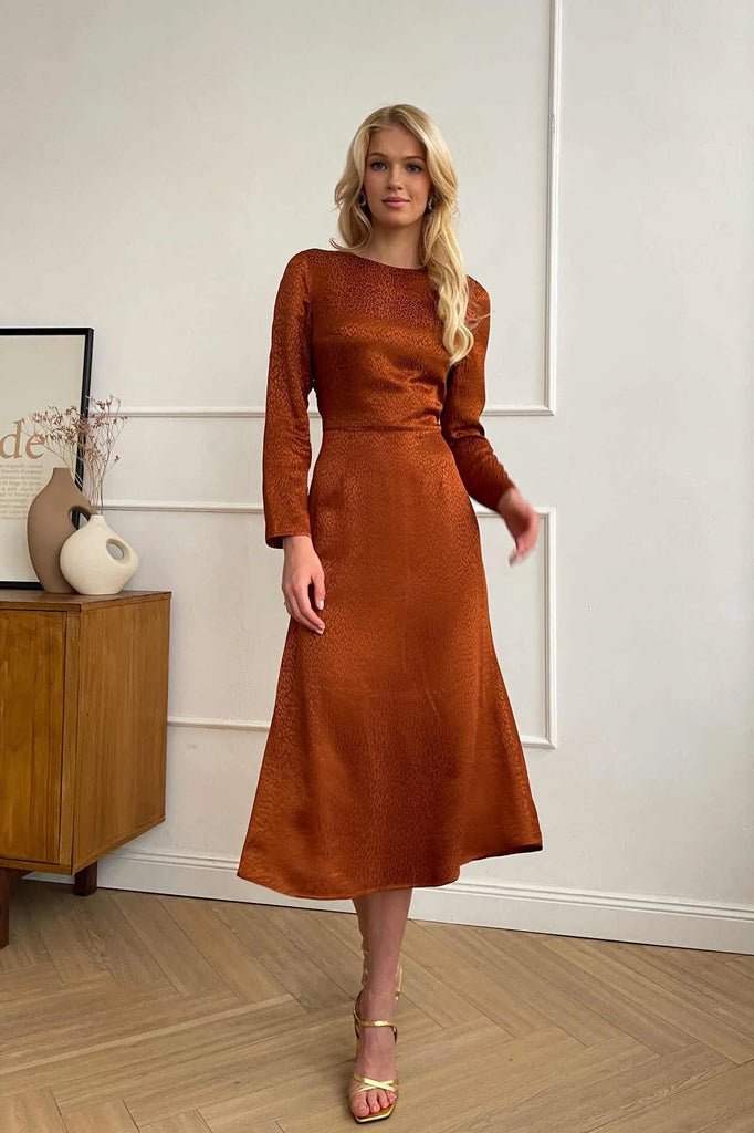 Godet Silhouette Long Sleeve Midi Dress - POST MERIDIEM