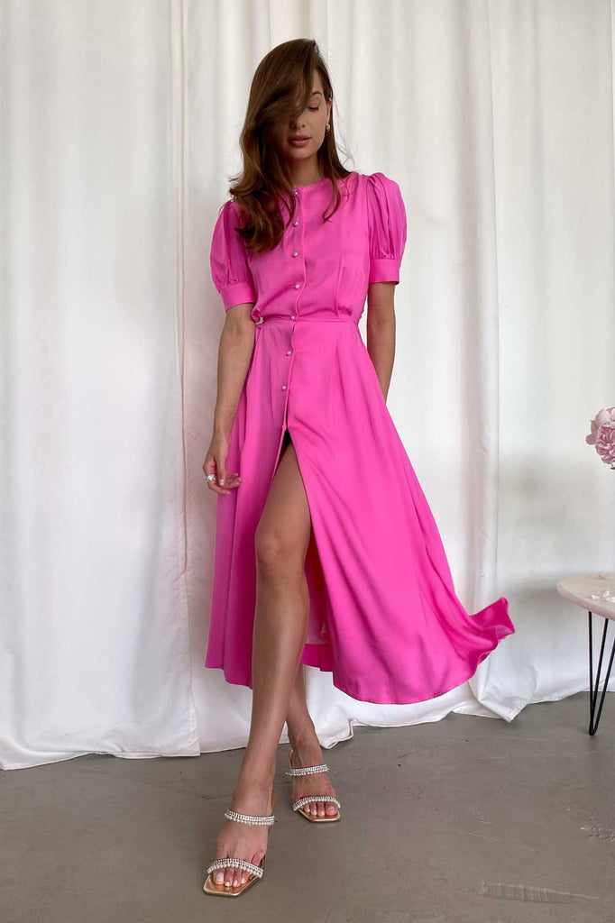 Button Front Midi Dress - POST MERIDIEM