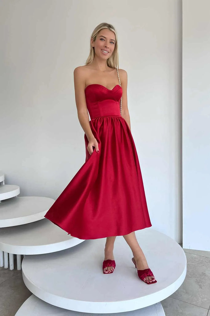 Bustier Pleated Bust Cups Midi Dress - POST MERIDIEM