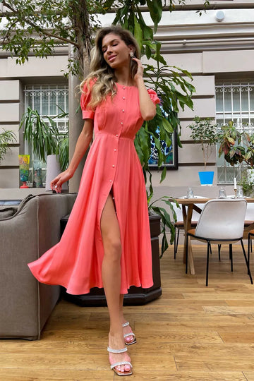 Button Front Midi Dress - POST MERIDIEM
