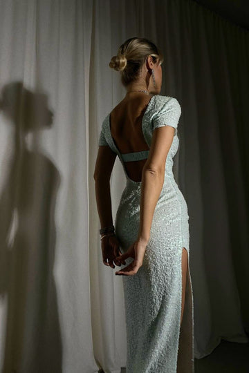 Sequin Open Back Midi Dress - POST MERIDIEM