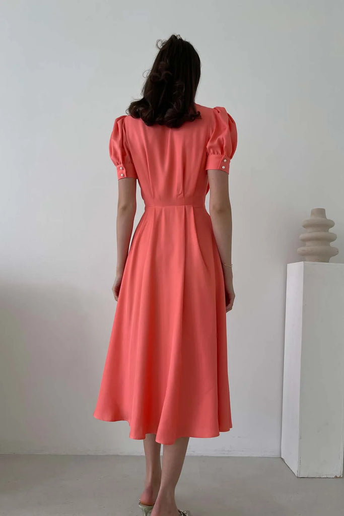 Button Front Midi Dress - POST MERIDIEM