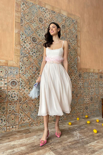 Bustier Dress with Feather Detail belt - POST MERIDIEM