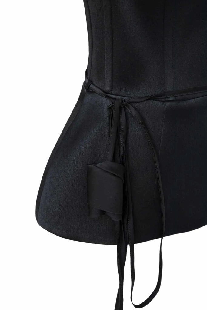 Rose Detail Satin Bustier Top - POST MERIDIEM