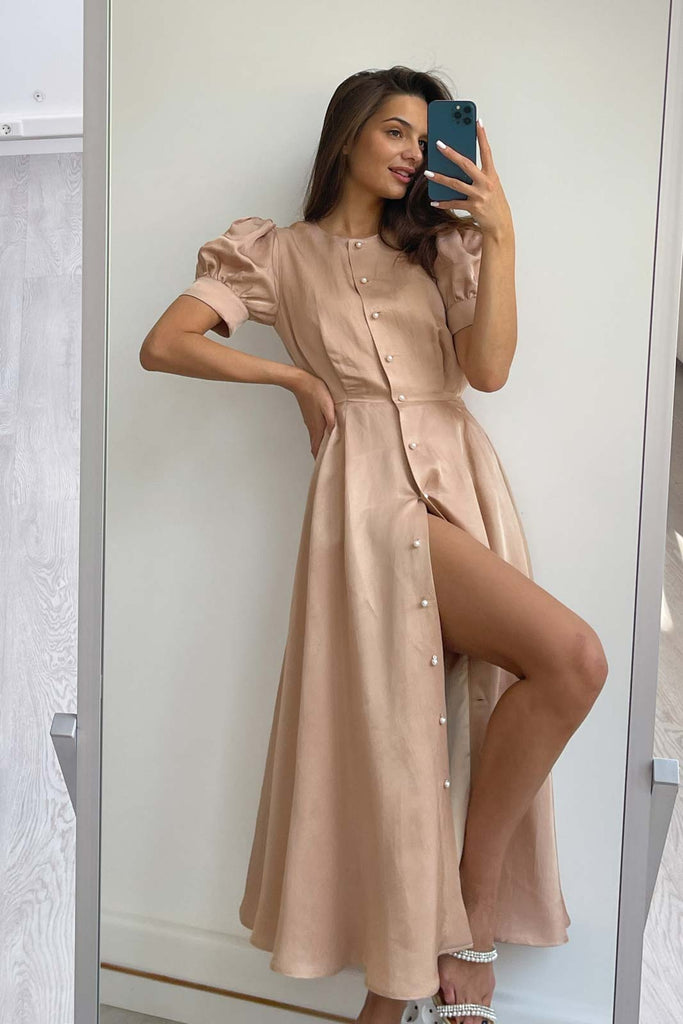 Button Front Midi Dress - POST MERIDIEM